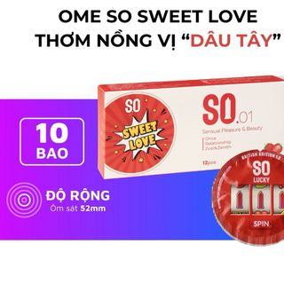 Bao cao su SO SWEET LOVE size 52mm siêu mỏng, hương dâu 12 cái/ hộp