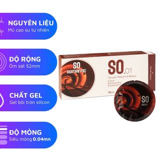 Bao cao su SO ROMANTIC size 52mm siêu mỏng, hương chocolate 12 cái/ hộp Bao cao su SO ROMANTIC size 52mm siêu mỏng, hương chocolate 12 cái/ hộp