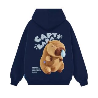 Áo khoác + Áo Hoodie in CaPyBaRa hình in xịn, bền chắc chất nỉ bông dày mịn