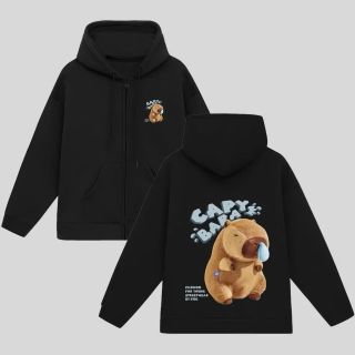 Áo khoác + Áo Hoodie in CaPyBaRa hình in xịn, bền chắc chất nỉ bông dày mịn