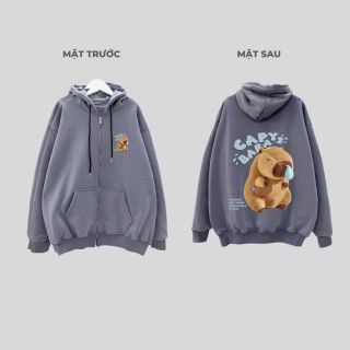 Áo khoác + Áo Hoodie in CaPyBaRa hình in xịn, bền chắc chất nỉ bông dày mịn