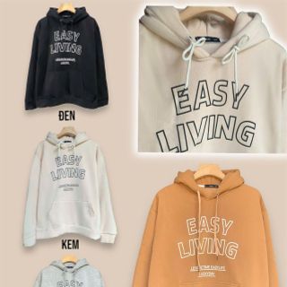 Áo hoodie nỉ ngoại in EASY LIVING form rộng freesize dưới 90kg