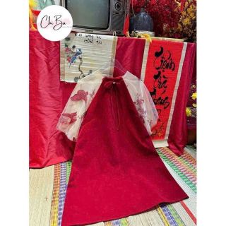 Đầm Nhung đỏ babydoll phối tay đính nơ xiu xinh