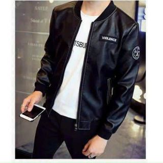 Áo khoác nam da simili thêu logo thời trang thích hợp mặc thu đông