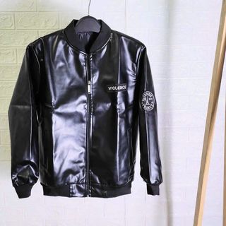 Áo khoác nam da simili thêu logo thời trang thích hợp mặc thu đông