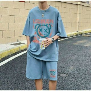 ￼Set bộ đồ Thun Nam Thể Thao Mùa Hè in mặt Gấu Kiểu Dáng Năng Động Hàn Quốc