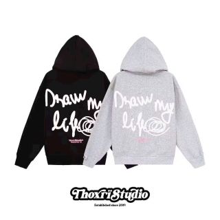 ￼Áo Hoodie nỉ bông form Unisex cho nam nữ in chữ Draw My Life cực nét, áo hoodie zip khóa