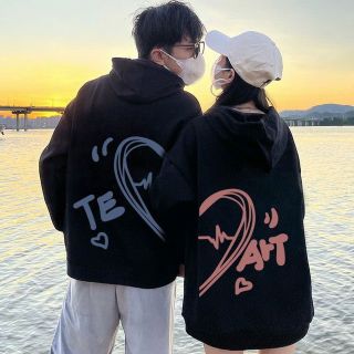 Áo hoodie nỉ bông in hình trái tim Te-Art xanh hồng cho các cặp đôi form unisex rộng đẹp