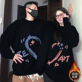 ￼Áo Sweater Đôi Nam Nữ In Hình Nửa Trái Tim TE ART Form Rộng Cao Cấp