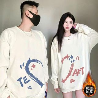 ￼Áo Sweater Đôi Nam Nữ In Hình Nửa Trái Tim TE ART Form Rộng Cao Cấp