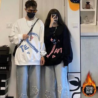 ￼Áo Sweater Đôi Nam Nữ In Hình Nửa Trái Tim TE ART Form Rộng Cao Cấp