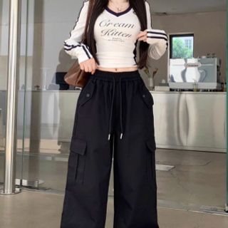 Quần Túi Hộp Nữ Rút Chất Kaki Rũ Đanh Mịn Ống Rộng Quần Túi Hộp Nữ Rút Chất Kaki Rũ Đanh Mịn Ống Rộng