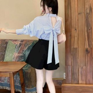 Áo Sơ Mi Nữ Tay Dài Đính Nơ Phía Sau Lưng Form Rộng Bigsize Xinh Đẹp Cao Cấp Dễ Thương