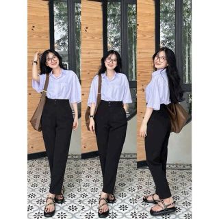 Quần Tây Học Sinh, Công Sở Form Baggy Ống Đứng Cạp Cao 2 nút Có Xếp Li - Chất Tuyết Mưa, 2 size L, XL Quần Tây Học Sinh, Công Sở Form Baggy Ống Đứng Cạp Cao 2 nút Có Xếp Li - Chất Tuyết Mưa, 2 size L, XL