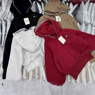 Áo khoác dáng lửng logo thêu Miu nón rộng chạy viền có túi trong chất nỉ bông dày mịn freesize dưới 65kg