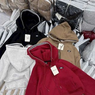 Áo khoác dáng lửng logo thêu Miu nón rộng chạy viền có túi trong chất nỉ bông dày mịn freesize dưới 65kg
