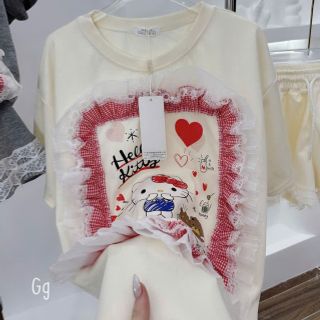 Bộ Áo Tay Lỡ Quần Đùi Kitty Viền Bèo Chất Tăm Mát Freesize Dưới 55kg