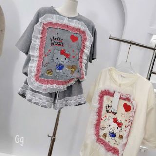 Bộ Áo Tay Lỡ Quần Đùi Kitty Viền Bèo Chất Tăm Mát Freesize Dưới 55kg