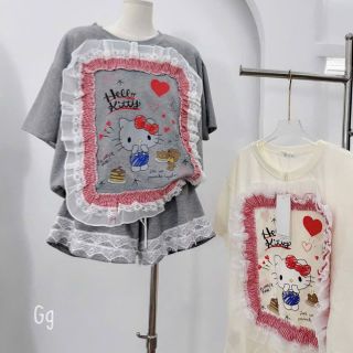 Bộ Áo Tay Lỡ Quần Đùi Kitty Viền Bèo Chất Tăm Mát Freesize Dưới 55kg