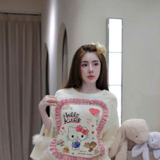 Bộ Áo Tay Lỡ Quần Đùi Kitty Viền Bèo Chất Tăm Mát Freesize Dưới 55kg
