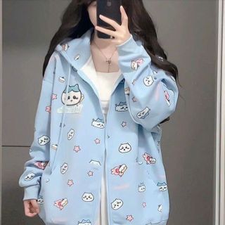 Áo Khoác Nỉ Bông In 3D Họa Tiết Hoạt Hình Chiikawa Đáng Yêu Freesize Dưới 68kg