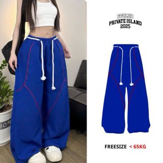 Quần Dù Ống Suông Rộng Nam Nữ Lưng Thun Dây Luồng Viền Chỉ Nổi Streetwear Thời Trang