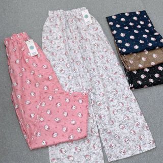 Quần Dài Ống Rộng Họa Tiết Mèo Hello Kitty Dễ Thương, Chất Vải Lụa Mềm Mịn Thoáng Thoải Mái Freesize dưới 63kg