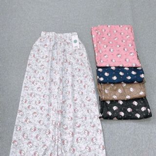 Quần Dài Ống Rộng Họa Tiết Mèo Hello Kitty Dễ Thương, Chất Vải Lụa Mềm Mịn Thoáng Thoải Mái Freesize dưới 63kg