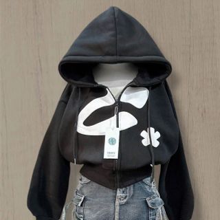 Áo Khoác Nỉ Bông Dáng Lửng In Hoa Nón Rộng Có Túi Trong , Tay Xỏ NgÓN Chống Nắng Tốt - Freesize Dưới 60kg
