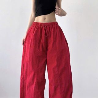 Quần Ống Rộng Trơn Thêu Chữ Phía Sau Chất Dù Nhăn Mịn Mát Freesize Dưới 63kg