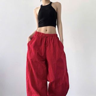 Quần Ống Rộng Trơn Thêu Chữ Phía Sau Chất Dù Nhăn Mịn Mát Freesize Dưới 63kg