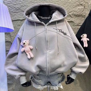 Áo khoác nỉ nữ dây kéo phao, logo thêu 2108 kèm charm