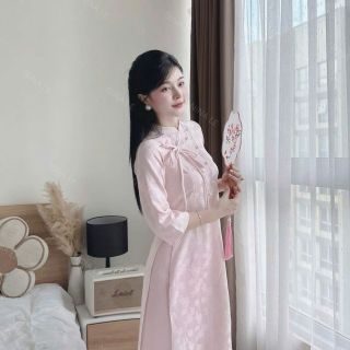Sét áo dài tết gấm hoa mai Sét áo dài tết gấm hoa mai