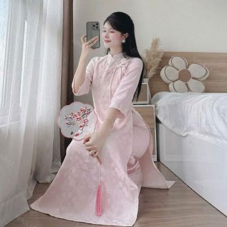 Sét áo dài tết gấm hoa mai Sét áo dài tết gấm hoa mai