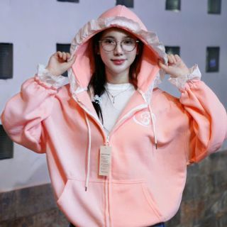 Áo Khoác Nỉ Bông Cánh Dơi Nón 2 Lớp Viền Ren Nhúng Áo Khoác Nỉ Bông Cánh Dơi Nón 2 Lớp Viền Ren Nhúng