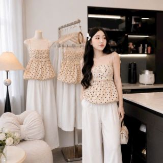 Set Bộ Nữ Mango Chấm Bi - Áo Dáng Bí & Quần Suông Ống Rộng Set Bộ Nữ Mango Chấm Bi - Áo Dáng Bí & Quần Suông Ống Rộng