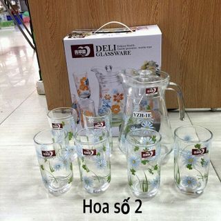 Bộ bình kèm 6 cốc thủy tinh Hoa (THÙNG 8B)