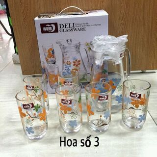 Bộ bình kèm 6 cốc thủy tinh Hoa (THÙNG 8B)