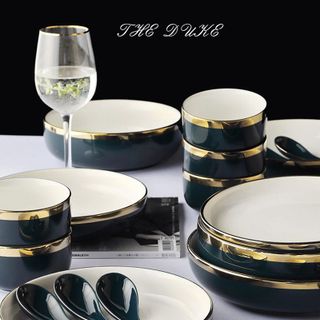 Bộ bát đĩa sứ viền vàng kiểu Hàn Quốc sang trọng ( bộ 26 chi tiết )