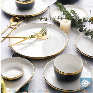 Bộ bát đĩa sứ viền vàng kiểu Hàn Quốc sang trọng ( bộ 26 chi tiết )
