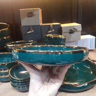 Bộ bát đĩa sứ viền vàng kiểu Hàn Quốc sang trọng ( bộ 26 chi tiết )