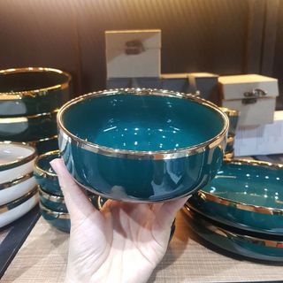 Bộ bát đĩa sứ viền vàng kiểu Hàn Quốc sang trọng ( bộ 26 chi tiết )