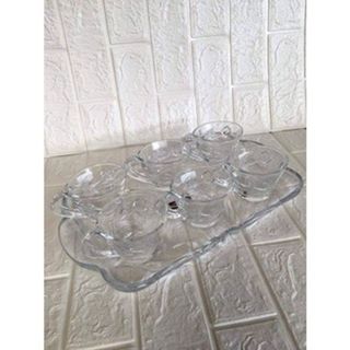 Bộ 6 cốc kèm khay thủy tinh deli trắng lệch