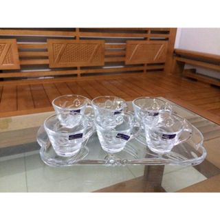 Bộ 6 cốc kèm khay thủy tinh deli trắng lệch
