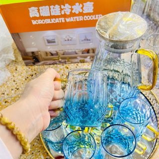 Bộ 6 Cốc Thủy Tinh Kèm Bình Chịu Nhiệt Phong Cách Châu Âu Sang Trọng Màu Vàng/Xanh Bộ 6 Cốc Thủy Tinh Kèm Bình Chịu Nhiệt Phong Cách Châu Âu Sang Trọng Màu Vàng/Xanh