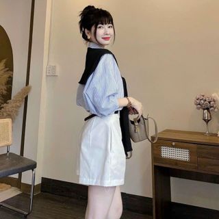 sét 4 món áo sơ mi kate , quần kaki mềm +áo khoác mỏng kèm nịt freesize dưới 55kg