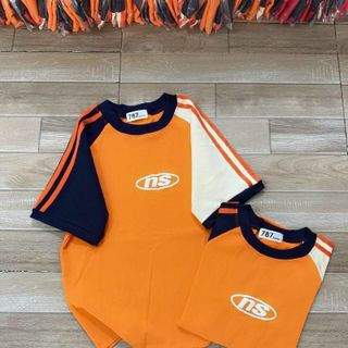 Áo baby tee chất thun cotton tay raplag phối màu cam xanh trắng hot trend