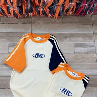 Áo baby tee chất thun cotton tay raplag phối màu cam xanh trắng hot trend