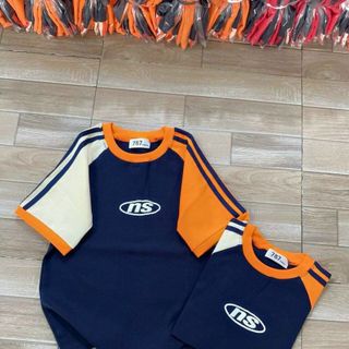 Áo baby tee chất thun cotton tay raplag phối màu cam xanh trắng hot trend