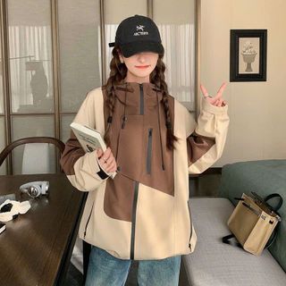 Áo Khoác Gió 2 Lớp Chống Nước Phối Màu Và Họa Tiết Có Mũ Trùm Đầu 𝐂𝐨́ 𝐓𝐮́𝐢 𝐓𝐫𝐨𝐧𝐠 Thời Trang